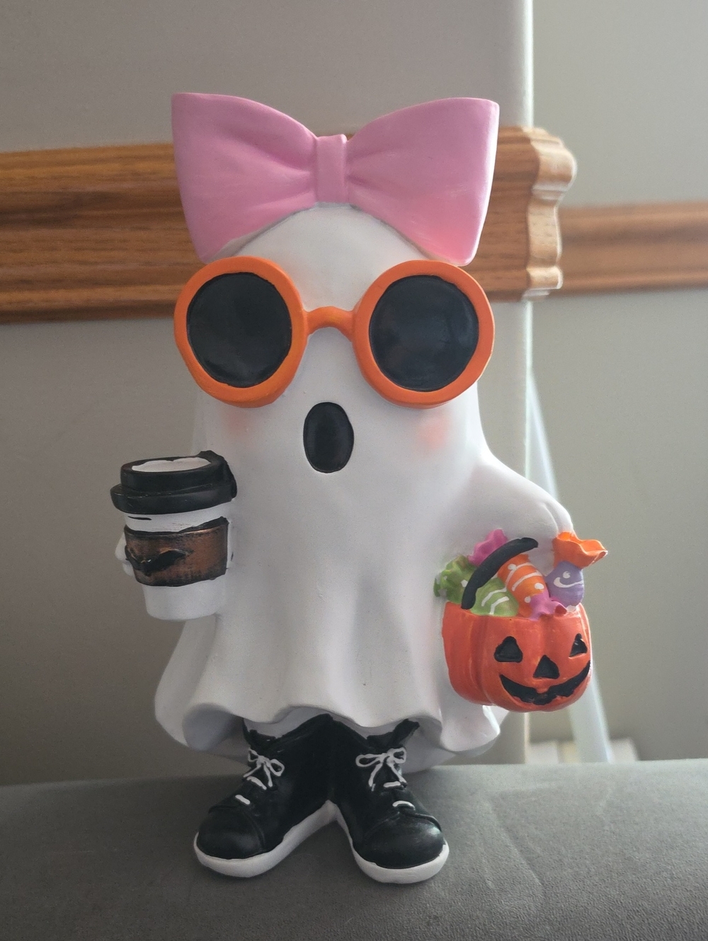 Pink Bow Ghost Figurine with Sunglasses
